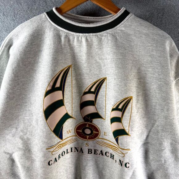 Vintage ESY Built to Last Sweatshirt Mens L/XL Gray Carolina Beach, NC Crew Neck - Picture 2 of 8